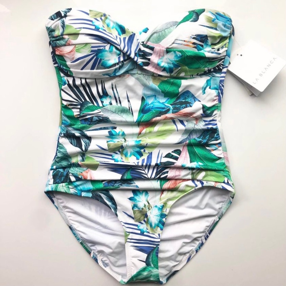 NEW La Blanca Women’s One Piece Swimsuit -white/green - Picture 2 of 12